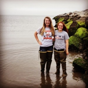 Taylor and Abby collecting snails in Delaware.  Hip waders are so stylish!